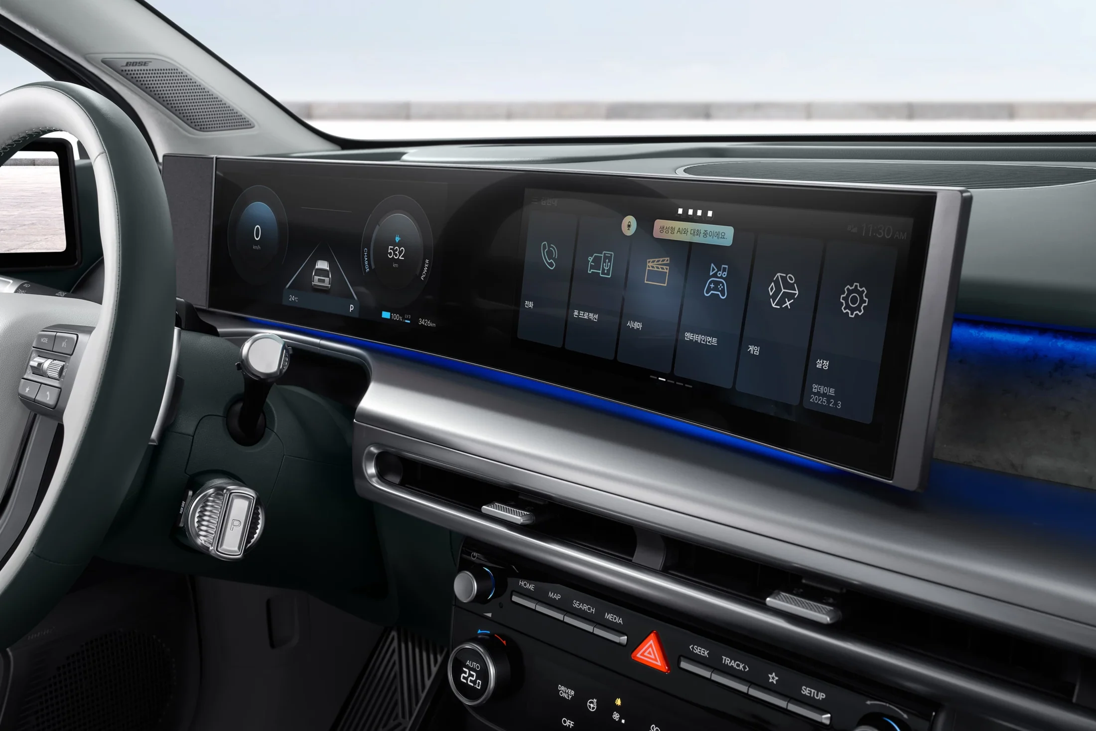 Dashbordet i Hyundai IONIQ 9 med stemningsbelysning